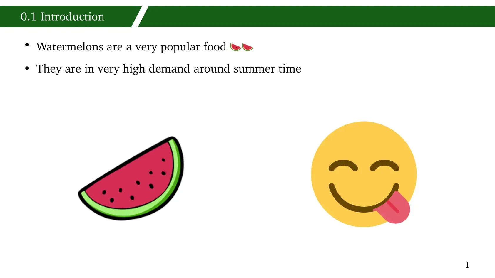 A slide explaining how watermelons are very tasty