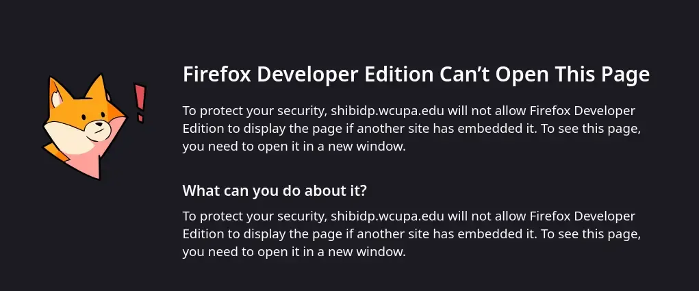 Firefox failing to display our SSO login page