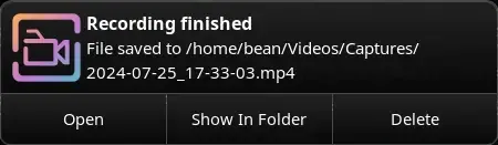 A notification that I just took a screen recording with a video camera icon visible
