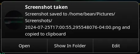A notification that I just took a screenshot with the screenshot visible